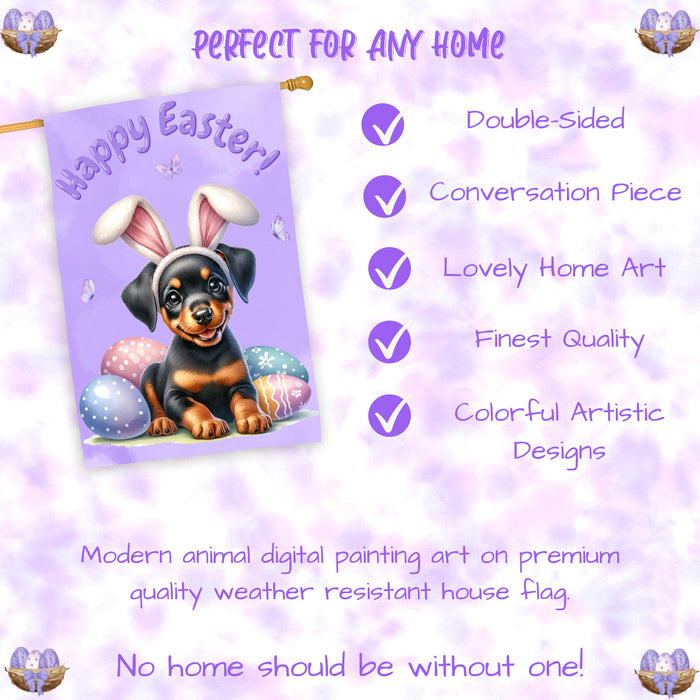 Doberman Pinscher Easter House Flag 28x40 Inch Double-Sided Spring Yard Porch Outdoor Decor Gift for Dog Lovers