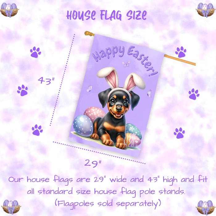 Doberman Pinscher Easter House Flag 28x40 Inch Double-Sided Spring Yard Porch Outdoor Decor Gift for Dog Lovers