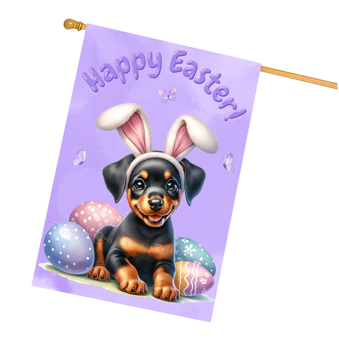 Doberman Pinscher Easter House Flag 28x40 Inch Double-Sided Spring Yard Porch Outdoor Decor Gift for Dog Lovers