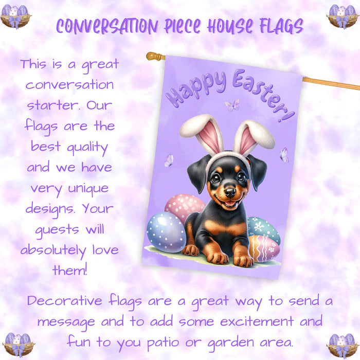 Doberman Pinscher Easter House Flag 28x40 Inch Double-Sided Spring Yard Porch Outdoor Decor Gift for Dog Lovers