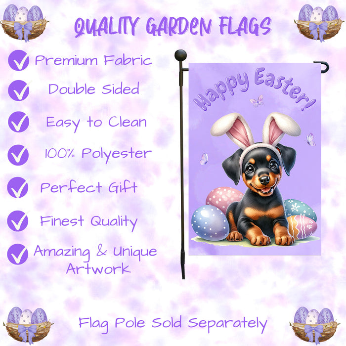 Doberman Pinscher Easter Dog Garden Flag Puppy Eggs Spring Outdoor Porch Décor 12x18 Inch Single Side and Double Sided