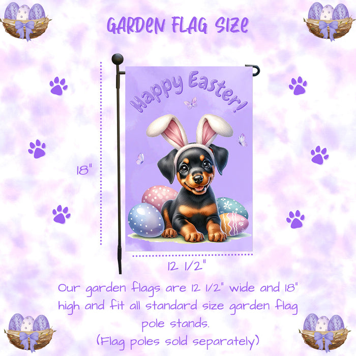 Doberman Pinscher Easter Dog Garden Flag Puppy Eggs Spring Outdoor Porch Décor 12x18 Inch Single Side and Double Sided