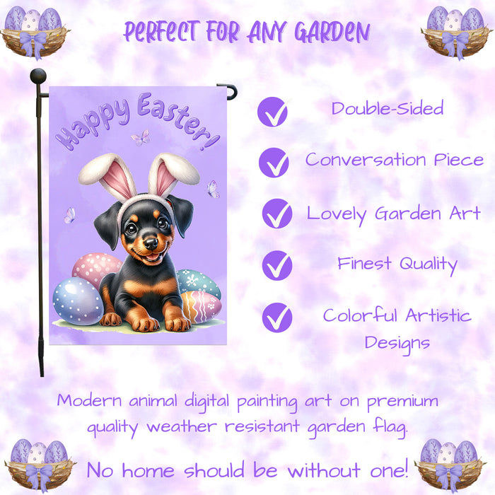 Doberman Pinscher Easter Dog Garden Flag Puppy Eggs Spring Outdoor Porch Décor 12x18 Inch Single Side and Double Sided