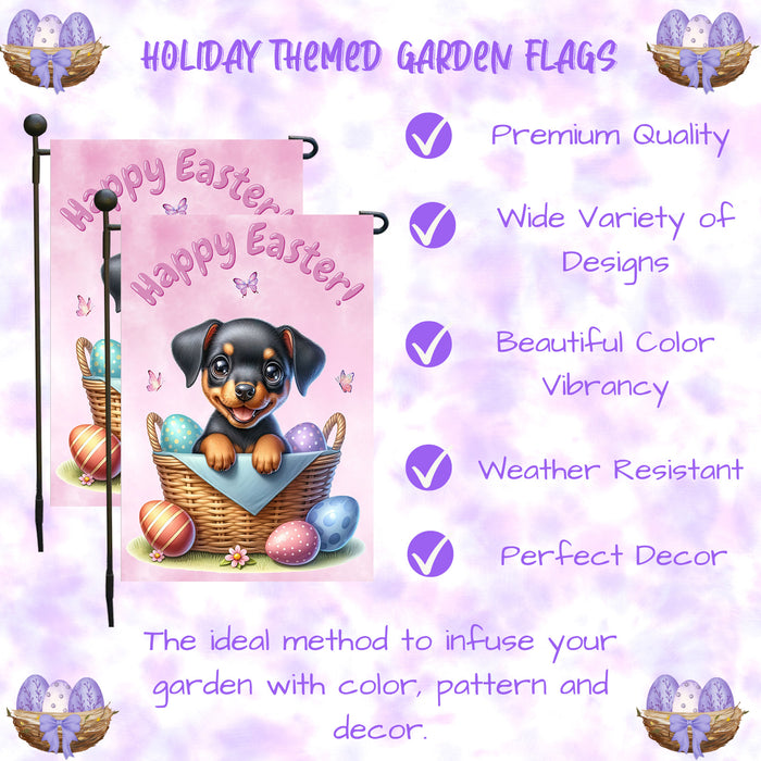 Doberman Dog Happy Easter Garden Flag Puppy Eggs Spring Yard Lawn Outdoor Décor 12x18 Inch Single Side and Double Sided