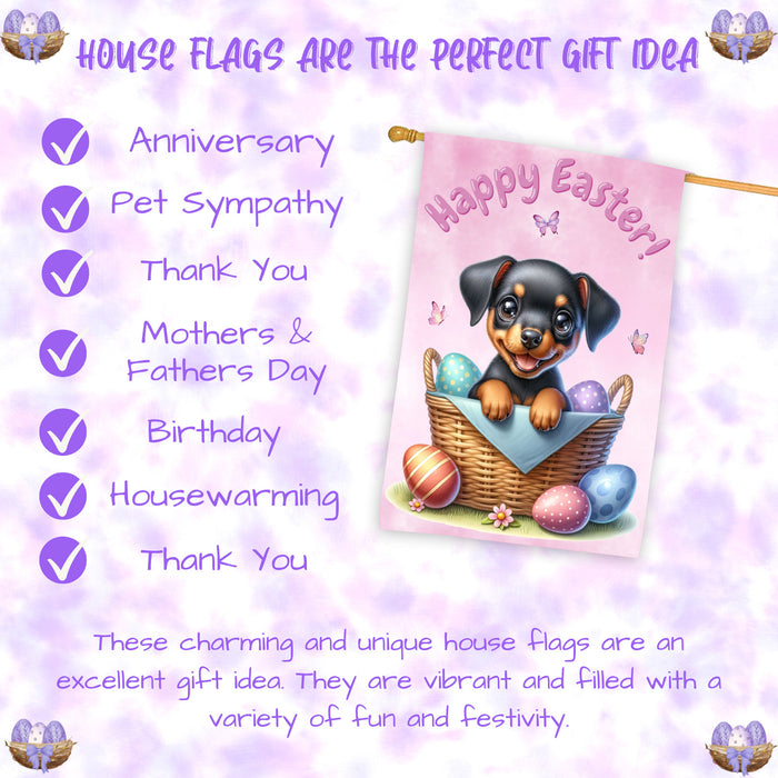 Easter Doberman Pinscher Dog House Flag 28x40 Inch Double-Sided Spring Outdoor Porch Yard Decor Gift