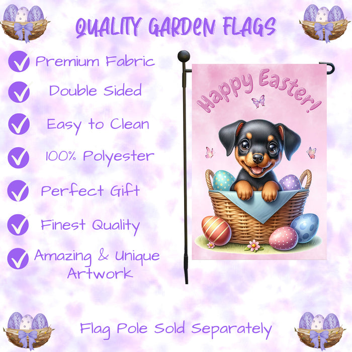 Doberman Dog Happy Easter Garden Flag Puppy Eggs Spring Yard Lawn Outdoor Décor 12x18 Inch Single Side and Double Sided