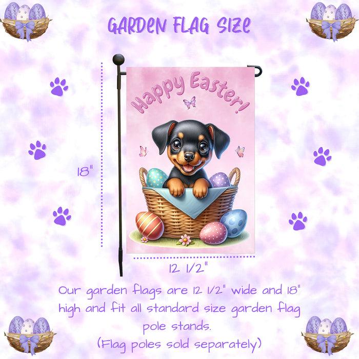 Doberman Dog Happy Easter Garden Flag Puppy Eggs Spring Yard Lawn Outdoor Décor 12x18 Inch Single Side and Double Sided