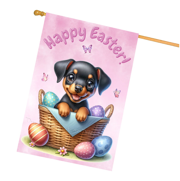 Easter Doberman Pinscher Dog House Flag 28x40 Inch Double-Sided Spring Outdoor Porch Yard Decor Gift