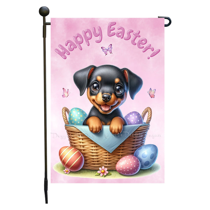 Doberman Dog Happy Easter Garden Flag Puppy Eggs Spring Yard Lawn Outdoor Décor 12x18 Inch Single Side and Double Sided