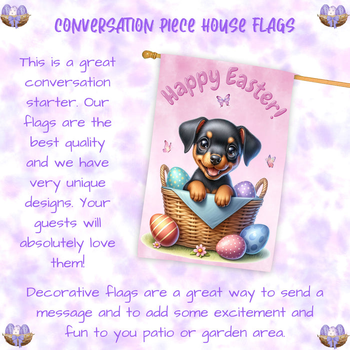 Easter Doberman Pinscher Dog House Flag 28x40 Inch Double-Sided Spring Outdoor Porch Yard Decor Gift