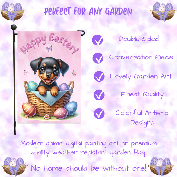 Doberman Dog Happy Easter Garden Flag Puppy Eggs Spring Yard Lawn Outdoor Décor 12x18 Inch Single Side and Double Sided