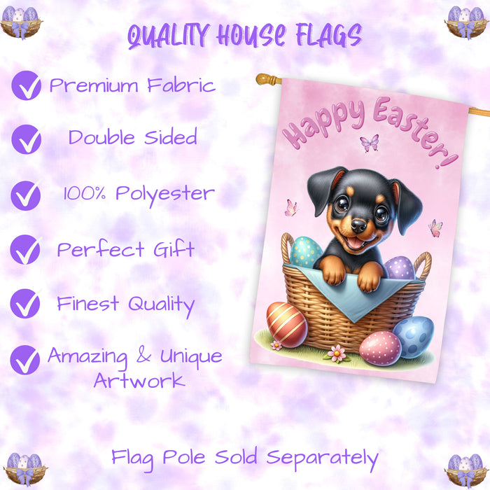 Easter Doberman Pinscher Dog House Flag 28x40 Inch Double-Sided Spring Outdoor Porch Yard Decor Gift