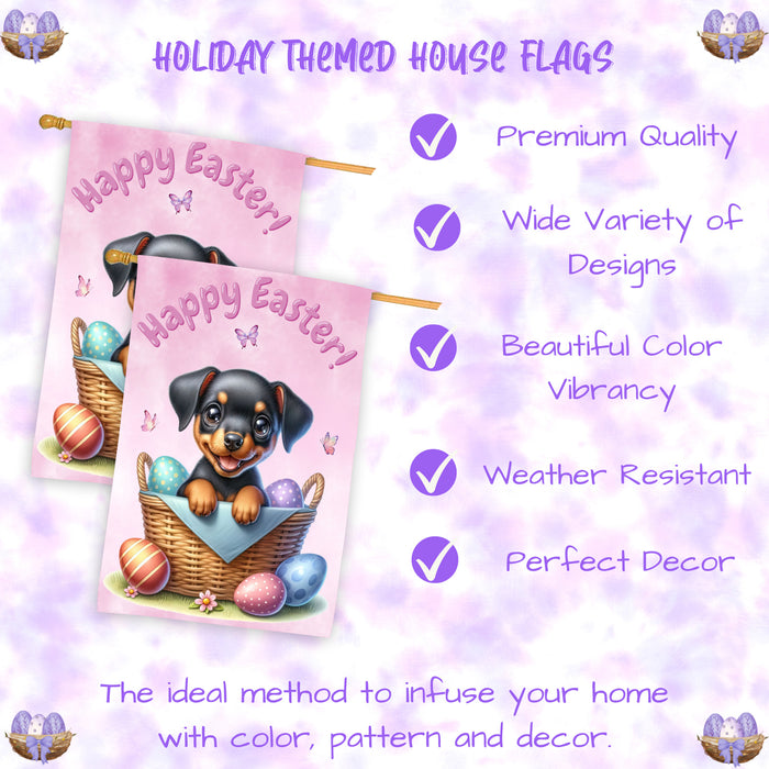 Easter Doberman Pinscher Dog House Flag 28x40 Inch Double-Sided Spring Outdoor Porch Yard Decor Gift