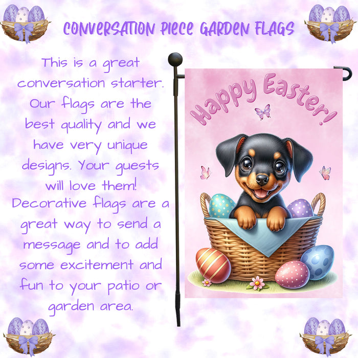 Doberman Dog Happy Easter Garden Flag Puppy Eggs Spring Yard Lawn Outdoor Décor 12x18 Inch Single Side and Double Sided