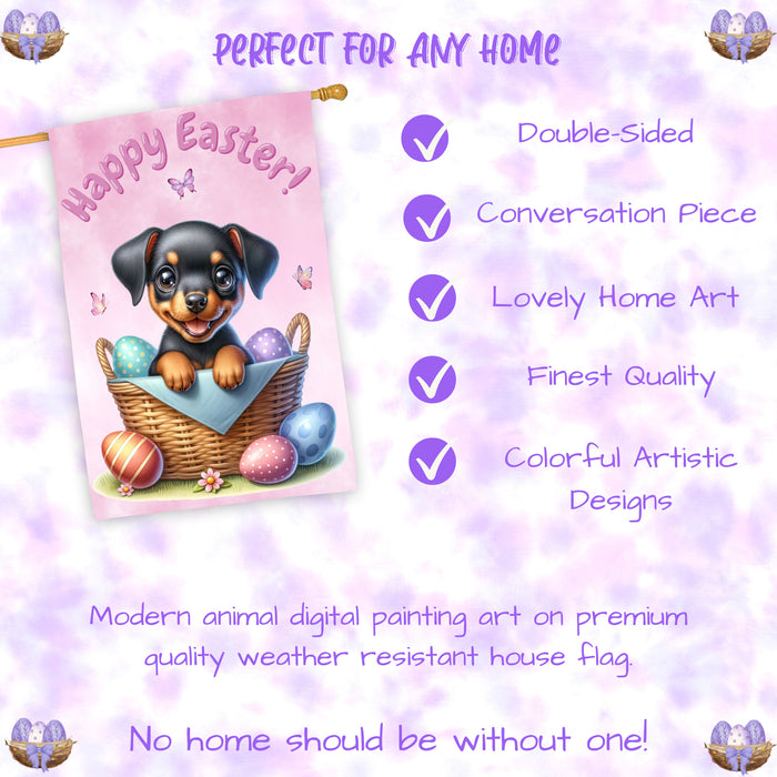 Easter Doberman Pinscher Dog House Flag 28x40 Inch Double-Sided Spring Outdoor Porch Yard Decor Gift