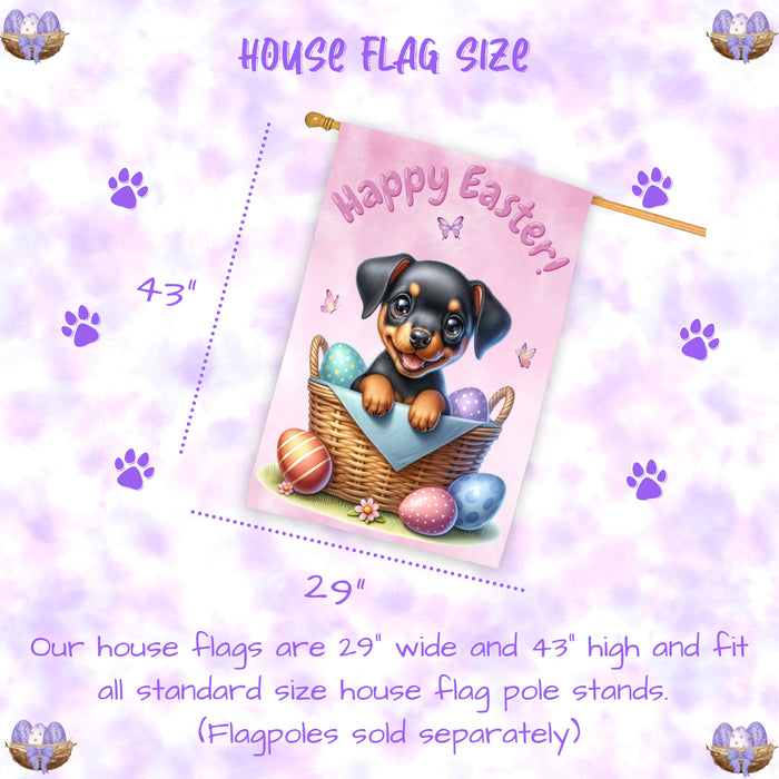 Easter Doberman Pinscher Dog House Flag 28x40 Inch Double-Sided Spring Outdoor Porch Yard Decor Gift