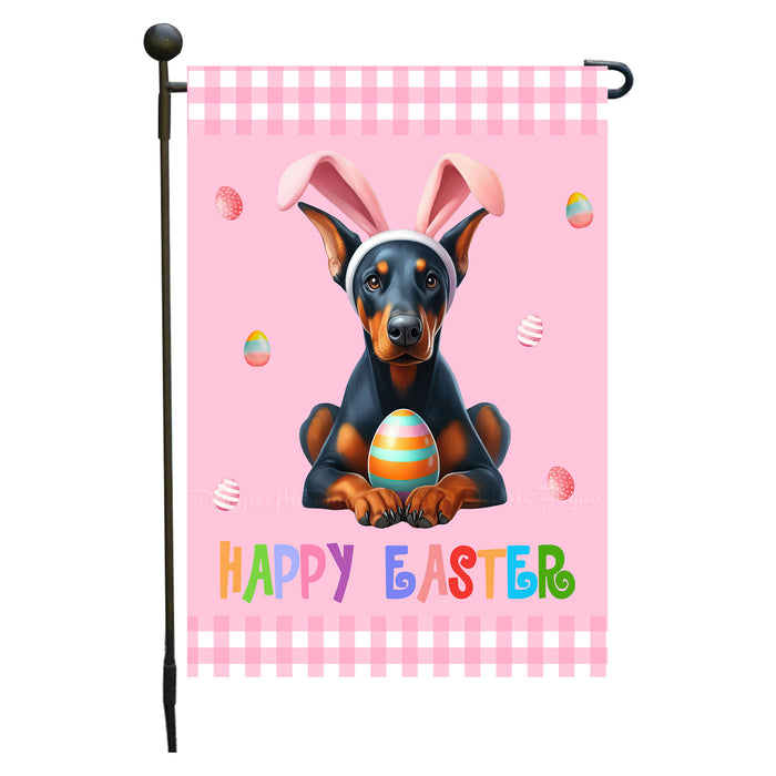 Doberman Dog Easter Day Garden Flags for Outdoor Decorations - Double Sided Yard Lawn Easter Festival Decorative Gift - Holiday Dogs Flag Decor 12 1/2"w x 18"h