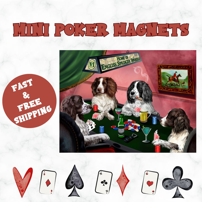 Home of English Springer Spaniel 4 Dogs Playing Poker Magnet Mini 3.5" x 2"