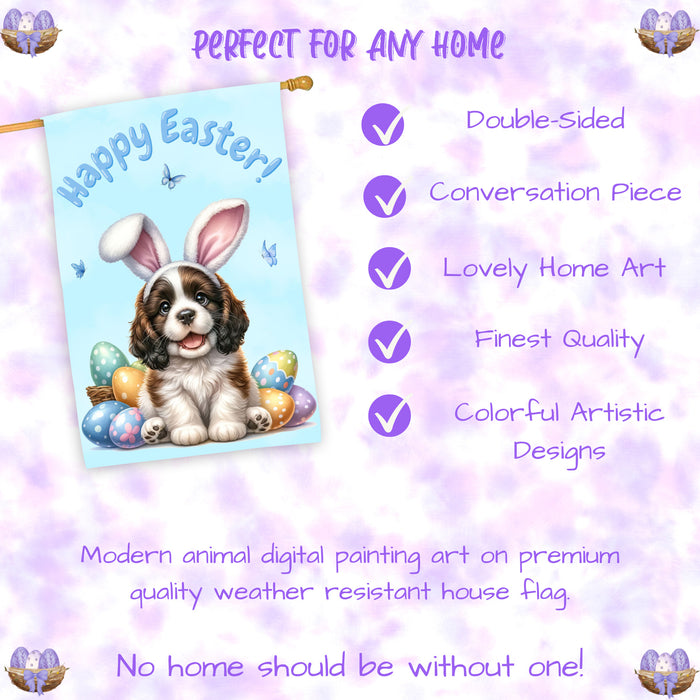 English Springer Spaniel Easter Puppy House Flag Spring Garden Outdoor Décor 28x40 Inch Double-Sided