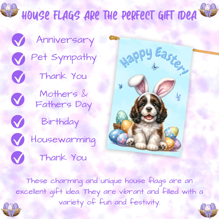 English Springer Spaniel Easter Puppy House Flag Spring Garden Outdoor Décor 28x40 Inch Double-Sided