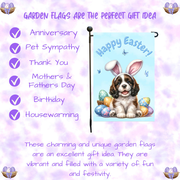 English Springer Spaniel Dog Easter Garden Flag Puppy Spring Yard Lawn Décor 12x18 Inch Single Side and Double Sided
