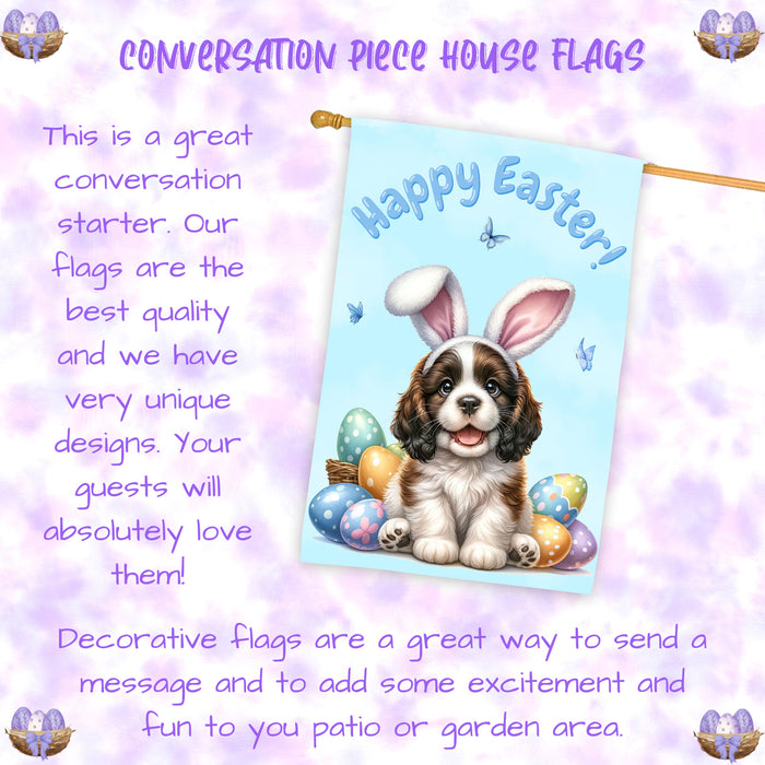 English Springer Spaniel Easter Puppy House Flag Spring Garden Outdoor Décor 28x40 Inch Double-Sided