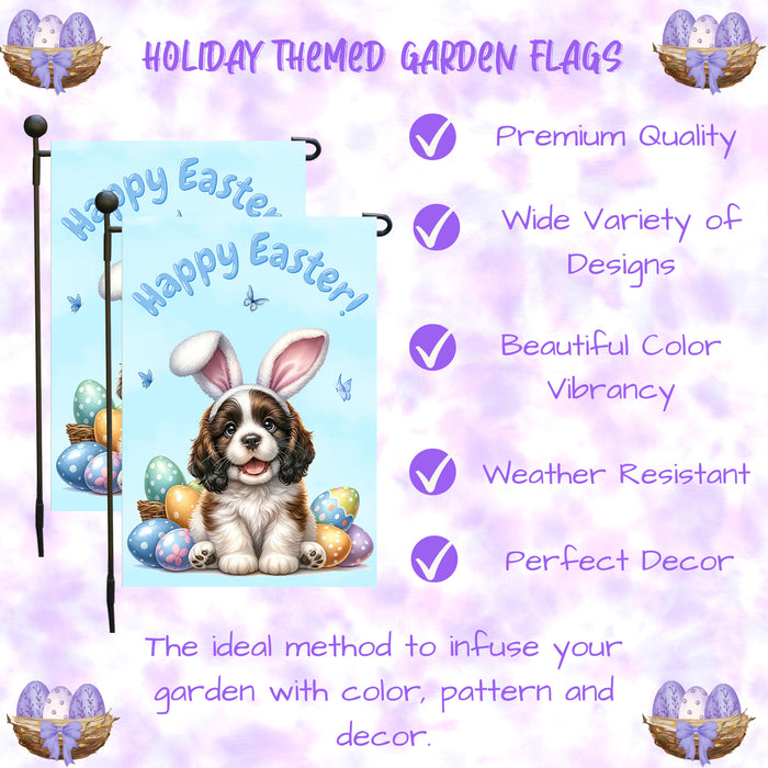 English Springer Spaniel Dog Easter Garden Flag Puppy Spring Yard Lawn Décor 12x18 Inch Single Side and Double Sided