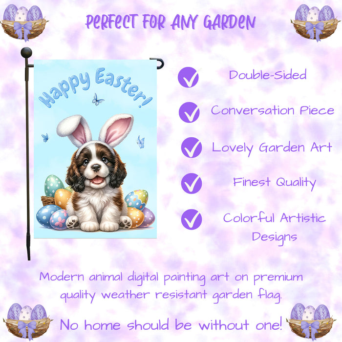 English Springer Spaniel Dog Easter Garden Flag Puppy Spring Yard Lawn Décor 12x18 Inch Single Side and Double Sided