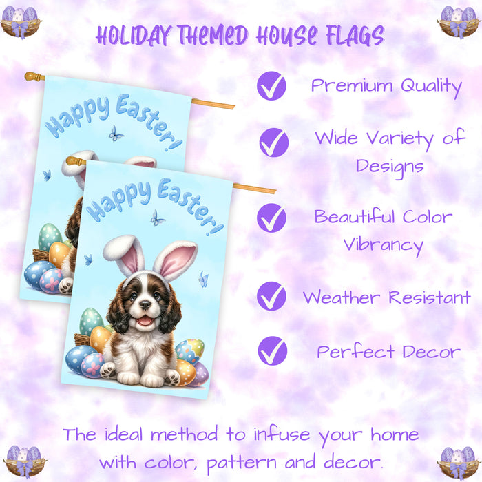 English Springer Spaniel Easter Puppy House Flag Spring Garden Outdoor Décor 28x40 Inch Double-Sided