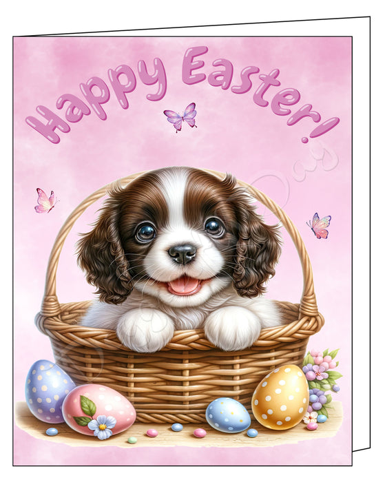 Happy Easter English Springer Spaniel Greeting Cards, Spring Holiday Notecards Blank Inside Envelopes Included, Unique Easter Egg Cards for Dog Lovers
