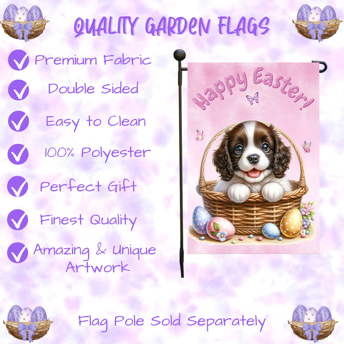English Springer Spaniel Dog Easter Puppy Garden Flag Colorful Spring Yard Décor 12x18 Inch Single Side and Double Sided