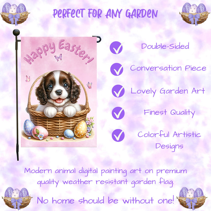 English Springer Spaniel Dog Easter Puppy Garden Flag Colorful Spring Yard Décor 12x18 Inch Single Side and Double Sided