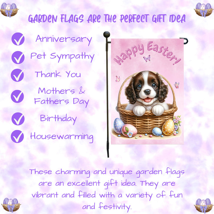 English Springer Spaniel Dog Easter Puppy Garden Flag Colorful Spring Yard Décor 12x18 Inch Single Side and Double Sided