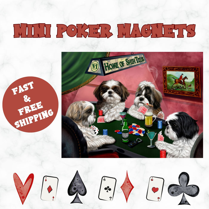 Home Of Shih Tzu 4 Dogs Playing Poker Magnet Mini (3.5" x 2")