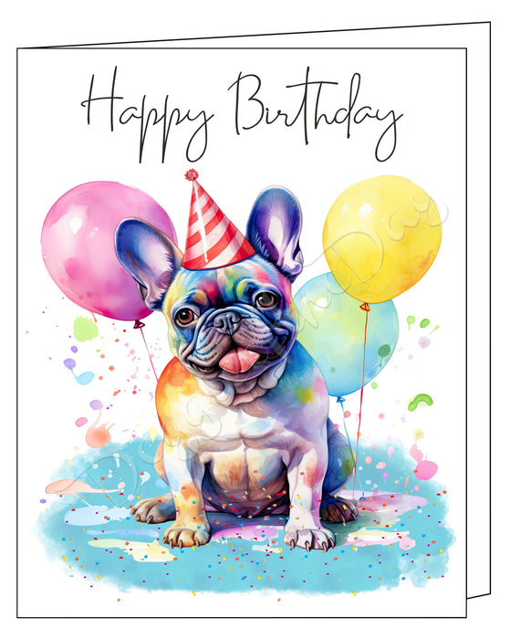 Happy Birthday Greeting Cards French Bulldog - Cute Note Cards for Dog Lovers - Blank Inside Envelope Included, GCHB00127