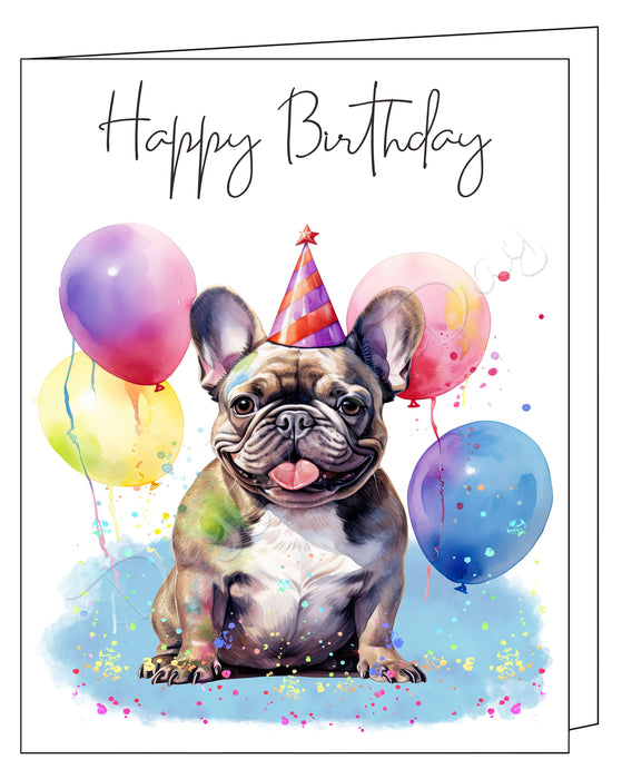 Happy Birthday Greeting Cards French Bulldog - Cute Note Cards for Dog Lovers - Blank Inside Envelope Included, GCHB00129