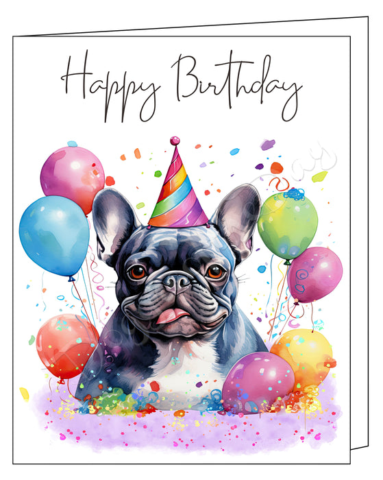 Happy Birthday Greeting Cards French Bulldog - Cute Note Cards for Dog Lovers - Blank Inside Envelope Included, GCHB00130