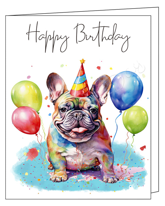Happy Birthday Greeting Cards French Bulldog - Cute Note Cards for Dog Lovers - Blank Inside Envelope Included, GCHB00131
