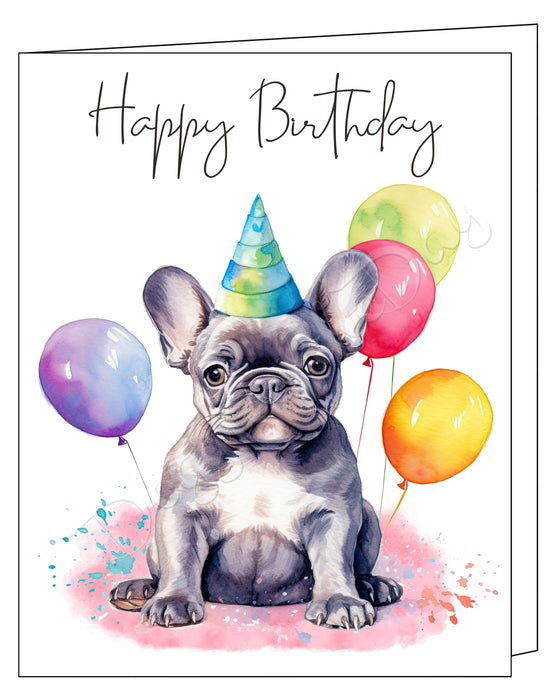 Happy Birthday Greeting Cards French Bulldog - Cute Note Cards for Dog Lovers - Blank Inside Envelope Included, GCHB00132