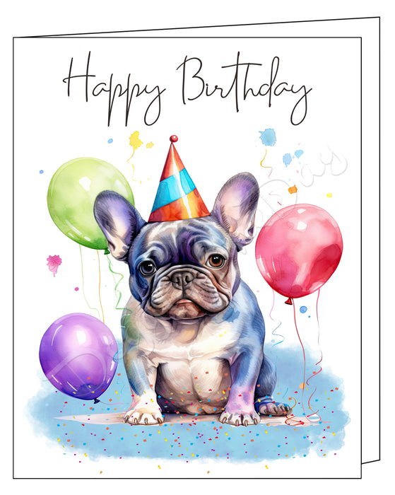 Happy Birthday Greeting Cards French Bulldog - Cute Note Cards for Dog Lovers - Blank Inside Envelope Included, GCHB00133