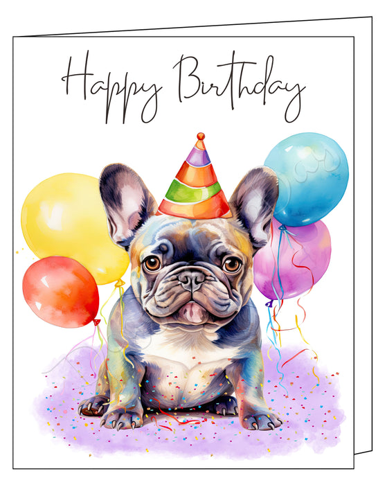 Happy Birthday Greeting Cards French Bulldog - Cute Note Cards for Dog Lovers - Blank Inside Envelope Included, GCHB00134