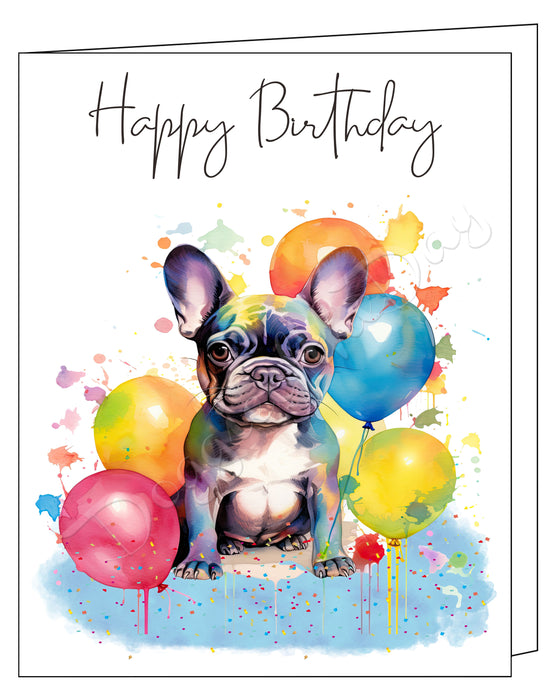 Happy Birthday Greeting Cards French Bulldog - Cute Note Cards for Dog Lovers - Blank Inside Envelope Included, GCHB00135