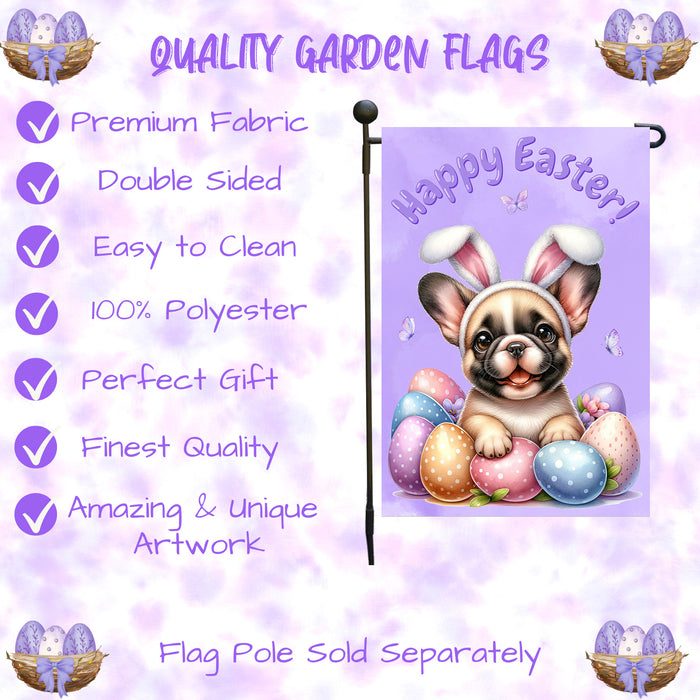 French Bulldog Easter Gift Garden Flag Cute Puppy Eggs Spring Yard Outdoor Décor 12x18 Inch Single Side and Double Sided