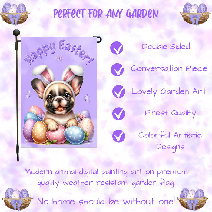 French Bulldog Easter Gift Garden Flag Cute Puppy Eggs Spring Yard Outdoor Décor 12x18 Inch Single Side and Double Sided