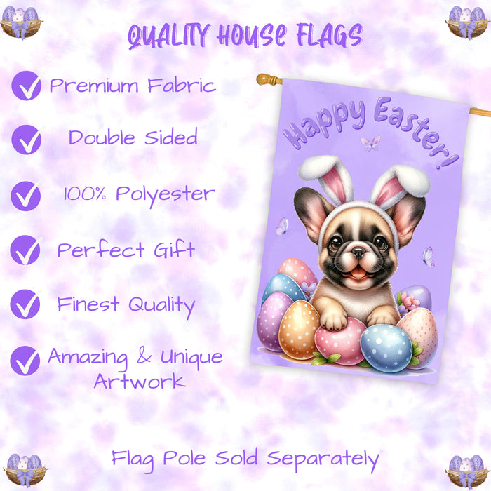 French Bulldog Spring Easter House Flag Outdoor Farmhouse Decor Pet Lovers Flag 28x40 Inch Double-Sided