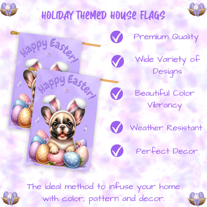 French Bulldog Spring Easter House Flag Outdoor Farmhouse Decor Pet Lovers Flag 28x40 Inch Double-Sided