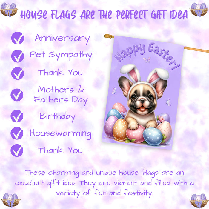 French Bulldog Spring Easter House Flag Outdoor Farmhouse Decor Pet Lovers Flag 28x40 Inch Double-Sided