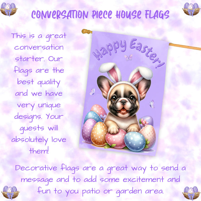 French Bulldog Spring Easter House Flag Outdoor Farmhouse Decor Pet Lovers Flag 28x40 Inch Double-Sided