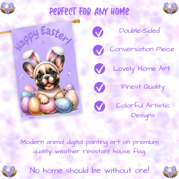 French Bulldog Spring Easter House Flag Outdoor Farmhouse Decor Pet Lovers Flag 28x40 Inch Double-Sided