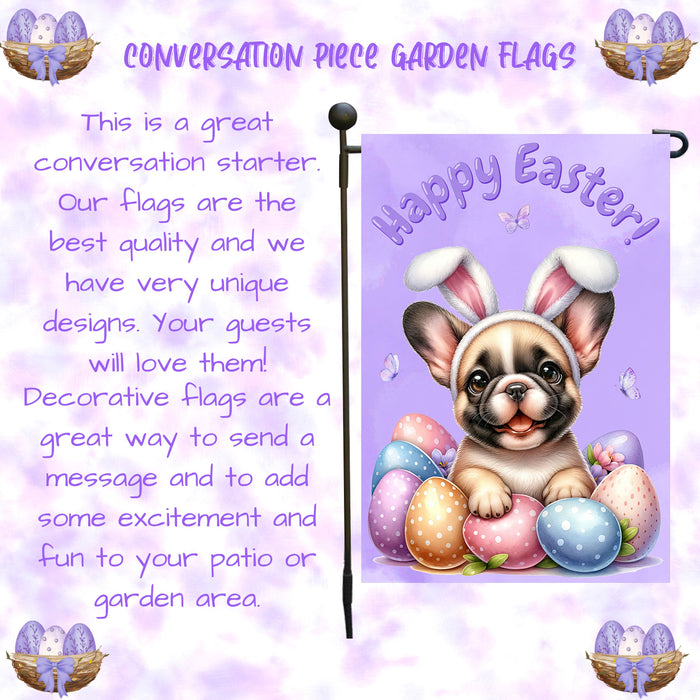 French Bulldog Easter Gift Garden Flag Cute Puppy Eggs Spring Yard Outdoor Décor 12x18 Inch Single Side and Double Sided